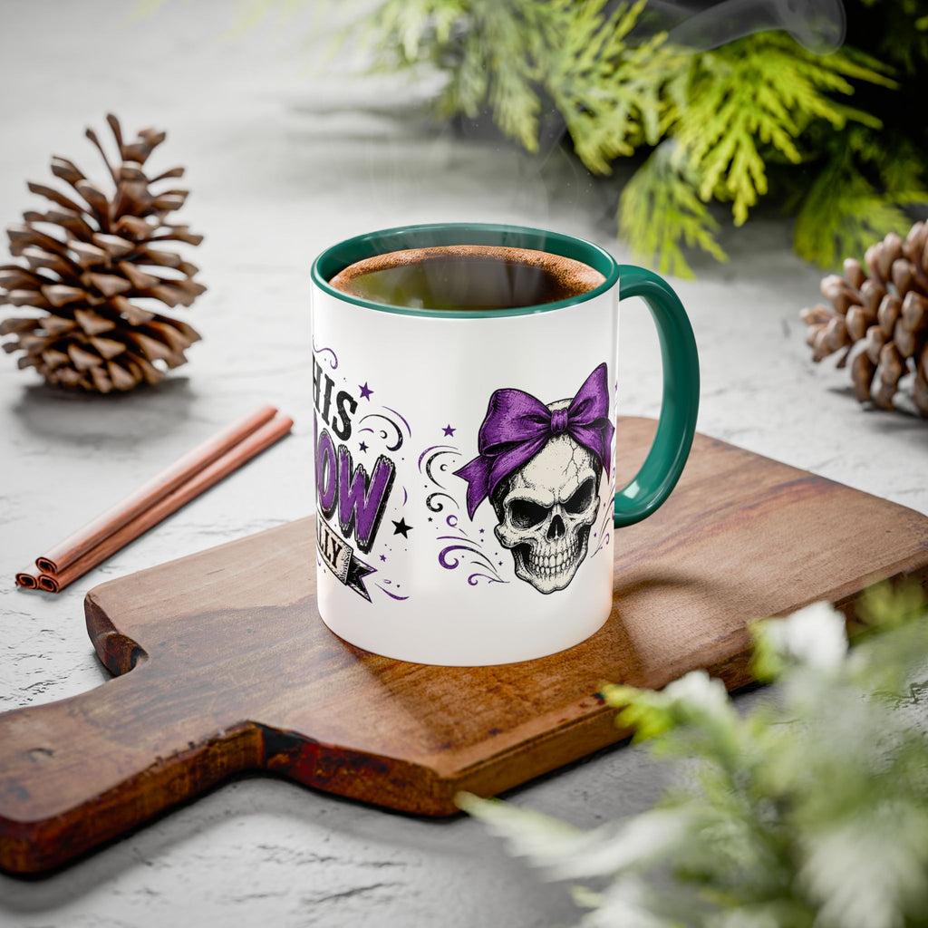 Cancer Awareness Skull Coffee Mug — 'I Run This Sh*tshow' Inspirational Ribbon Design (11oz, 15oz)