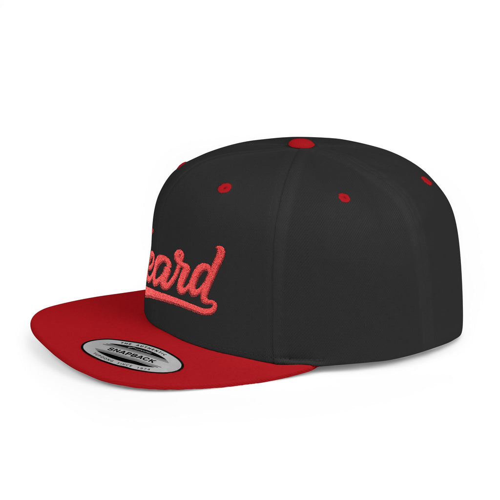 Heard Embroidered Snapback Hat — Flat Bill White Cap with Red Script
