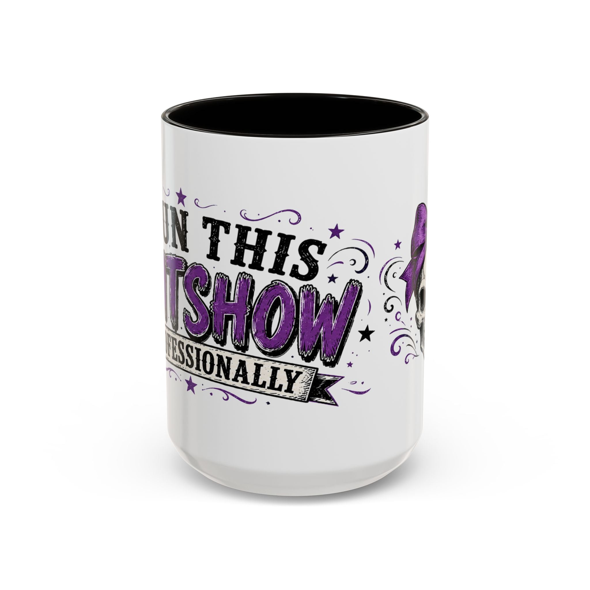 Cancer Awareness Skull Coffee Mug — 'I Run This Sh*tshow' Inspirational Ribbon Design (11oz, 15oz)