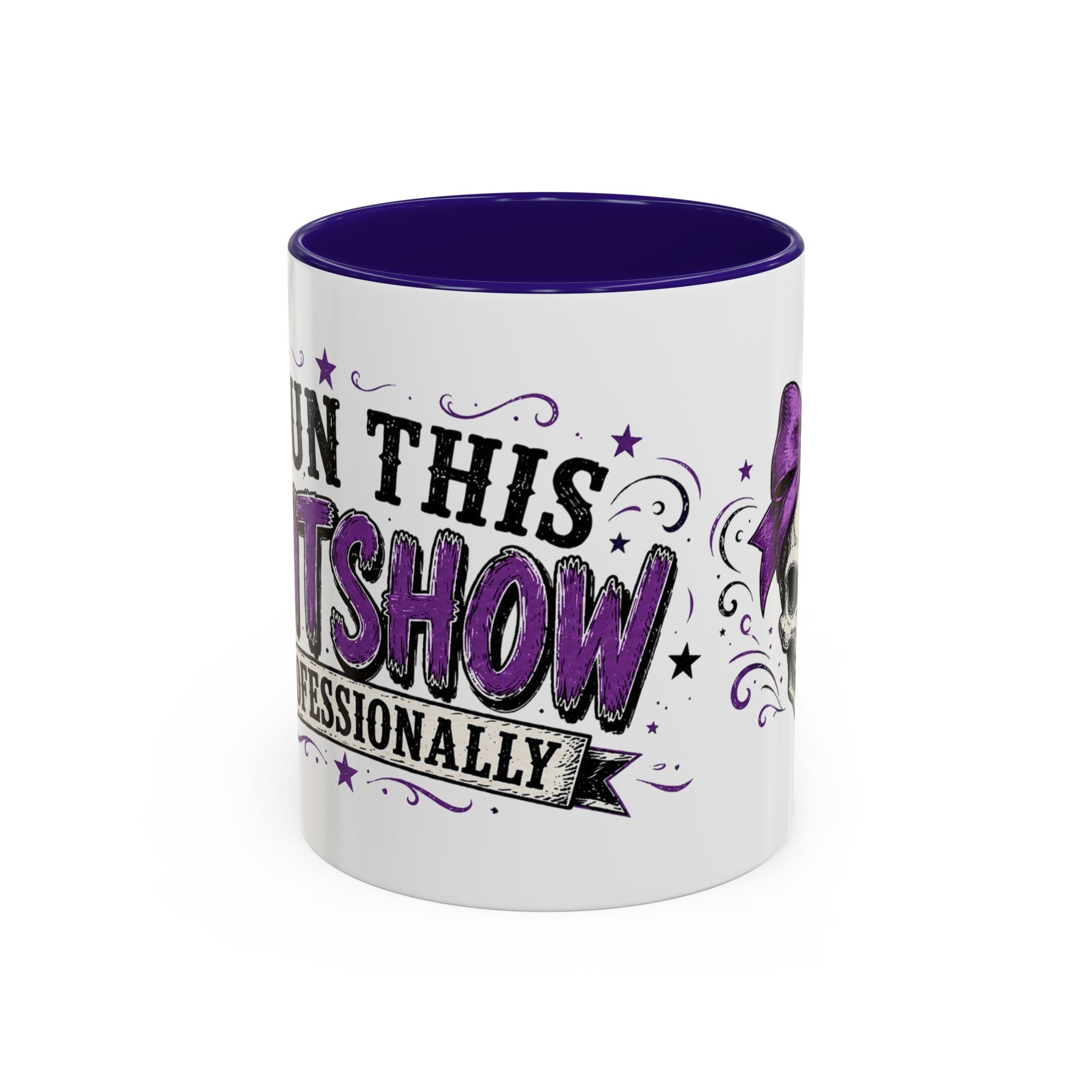 Cancer Awareness Skull Coffee Mug — 'I Run This Sh*tshow' Inspirational Ribbon Design (11oz, 15oz)