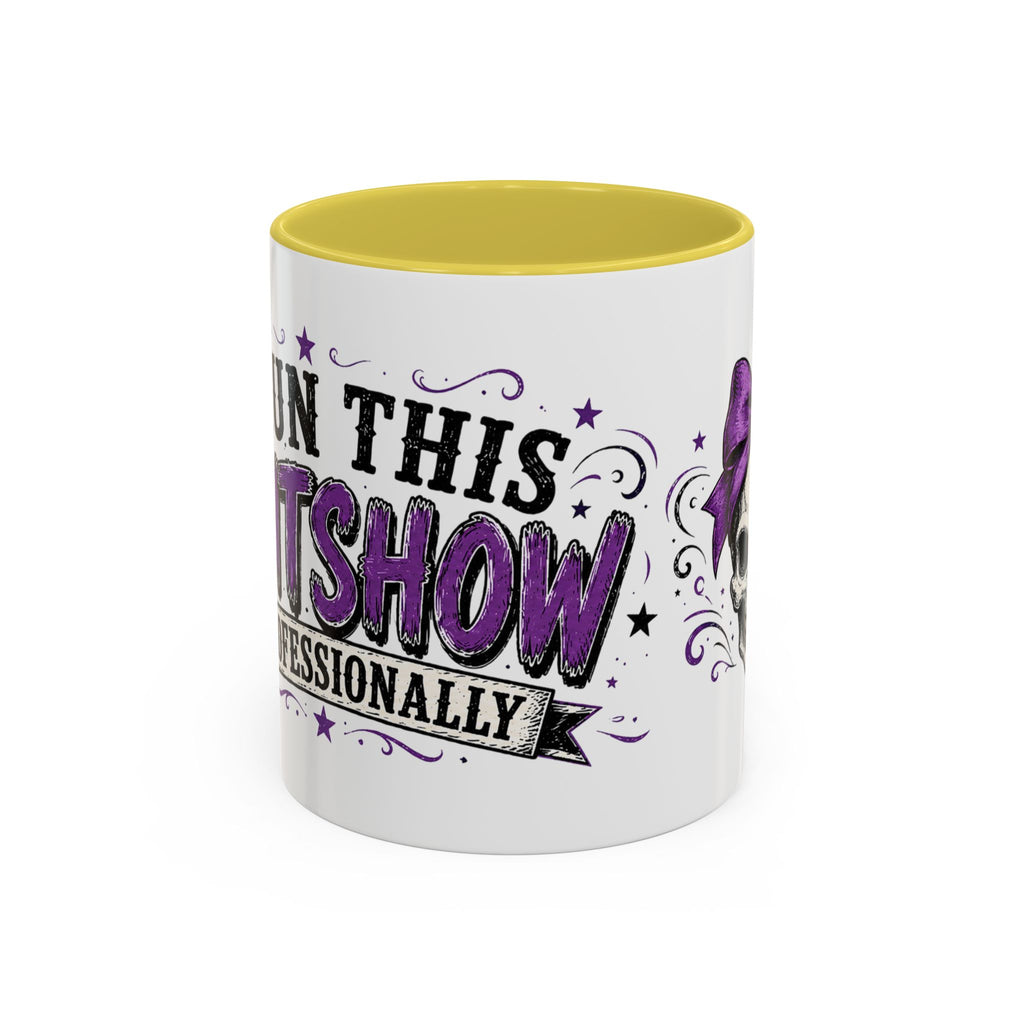 Cancer Awareness Skull Coffee Mug — 'I Run This Sh*tshow' Inspirational Ribbon Design (11oz, 15oz)