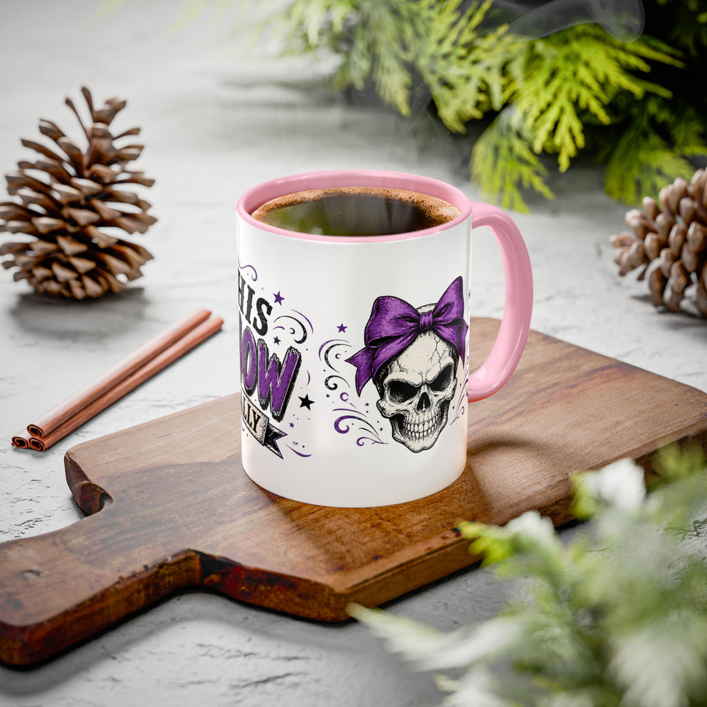 Cancer Awareness Skull Coffee Mug — 'I Run This Sh*tshow' Inspirational Ribbon Design (11oz, 15oz)
