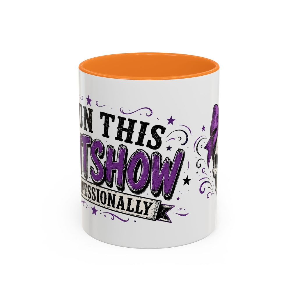 Cancer Awareness Skull Coffee Mug — 'I Run This Sh*tshow' Inspirational Ribbon Design (11oz, 15oz)