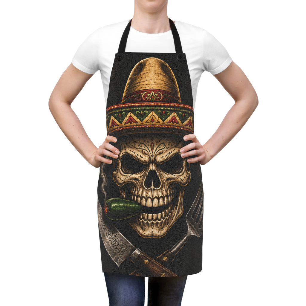 Skull Sombrero Apron — Mexican BBQ Grill Master Cooking Apron