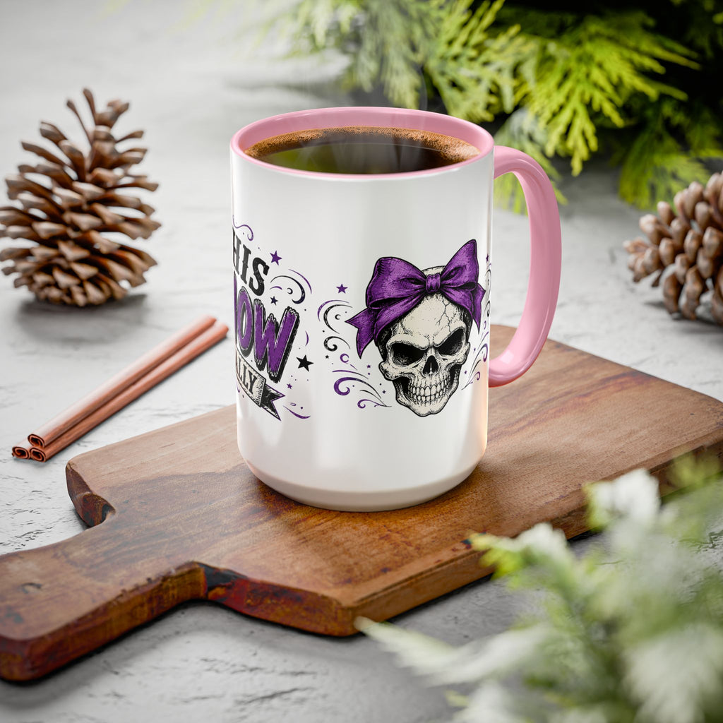 Cancer Awareness Skull Coffee Mug — 'I Run This Sh*tshow' Inspirational Ribbon Design (11oz, 15oz)