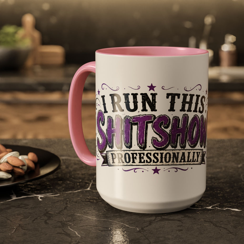 Cancer Awareness Skull Coffee Mug — 'I Run This Sh*tshow' Inspirational Ribbon Design (11oz, 15oz)