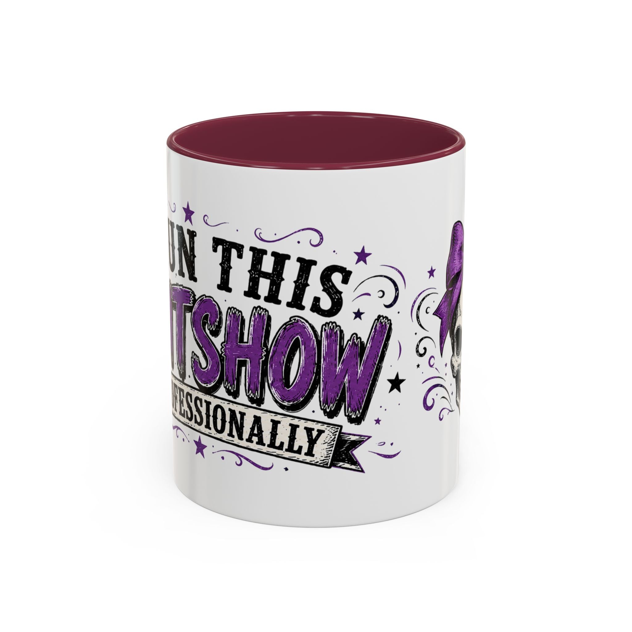 Cancer Awareness Skull Coffee Mug — 'I Run This Sh*tshow' Inspirational Ribbon Design (11oz, 15oz)