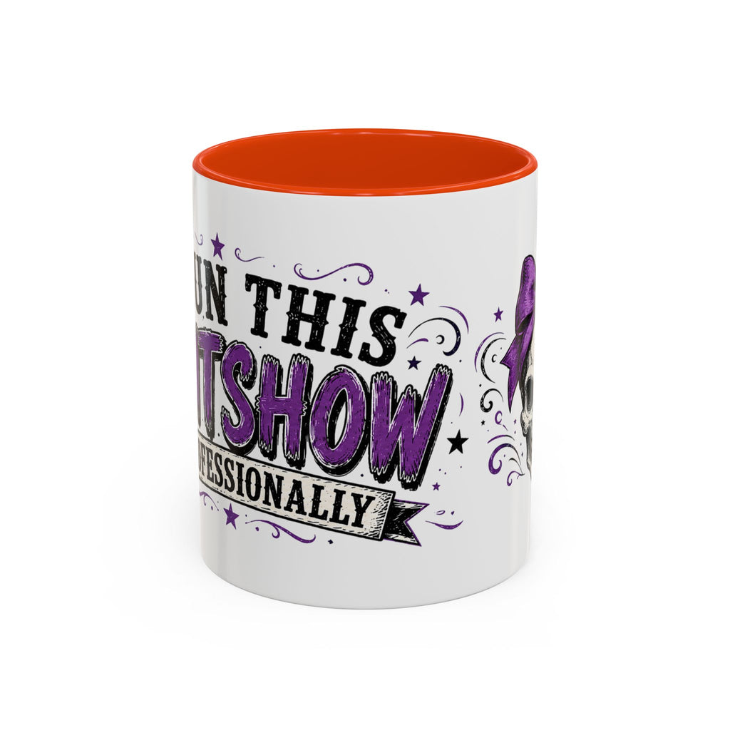 Cancer Awareness Skull Coffee Mug — 'I Run This Sh*tshow' Inspirational Ribbon Design (11oz, 15oz)