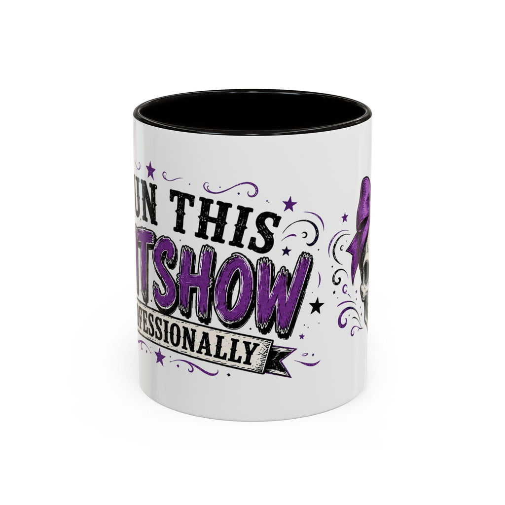 Cancer Awareness Skull Coffee Mug — 'I Run This Sh*tshow' Inspirational Ribbon Design (11oz, 15oz)