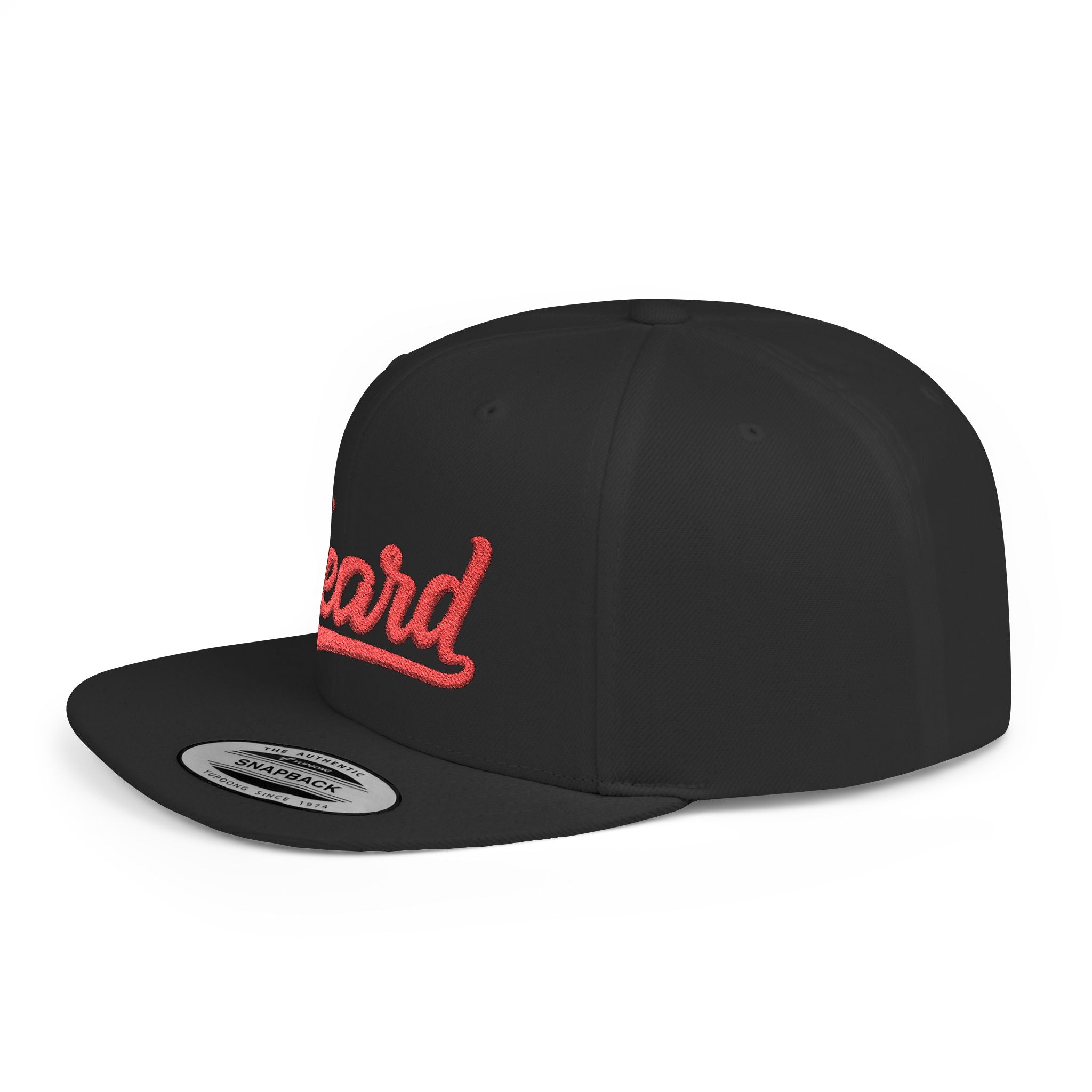 Heard Embroidered Snapback Hat — Flat Bill White Cap with Red Script