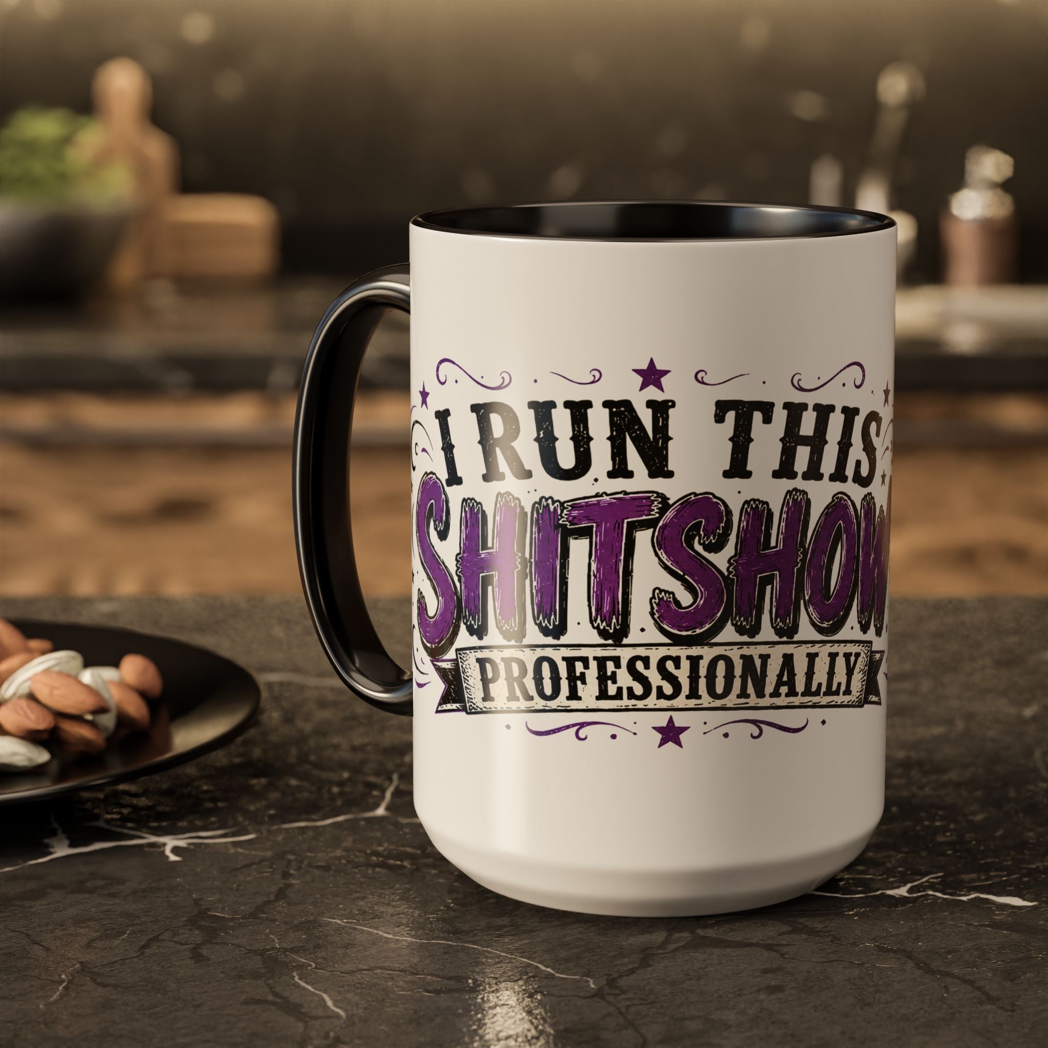 Cancer Awareness Skull Coffee Mug — 'I Run This Sh*tshow' Inspirational Ribbon Design (11oz, 15oz)