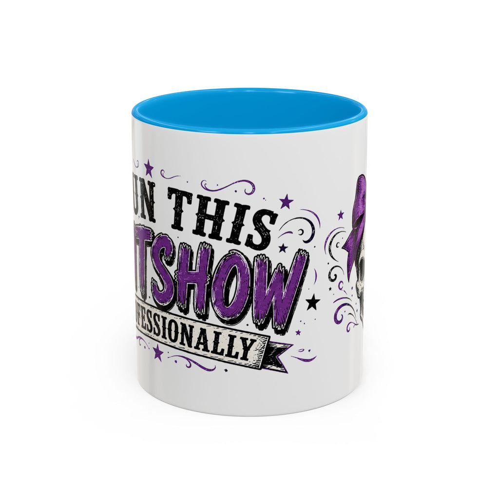 Cancer Awareness Skull Coffee Mug — 'I Run This Sh*tshow' Inspirational Ribbon Design (11oz, 15oz)