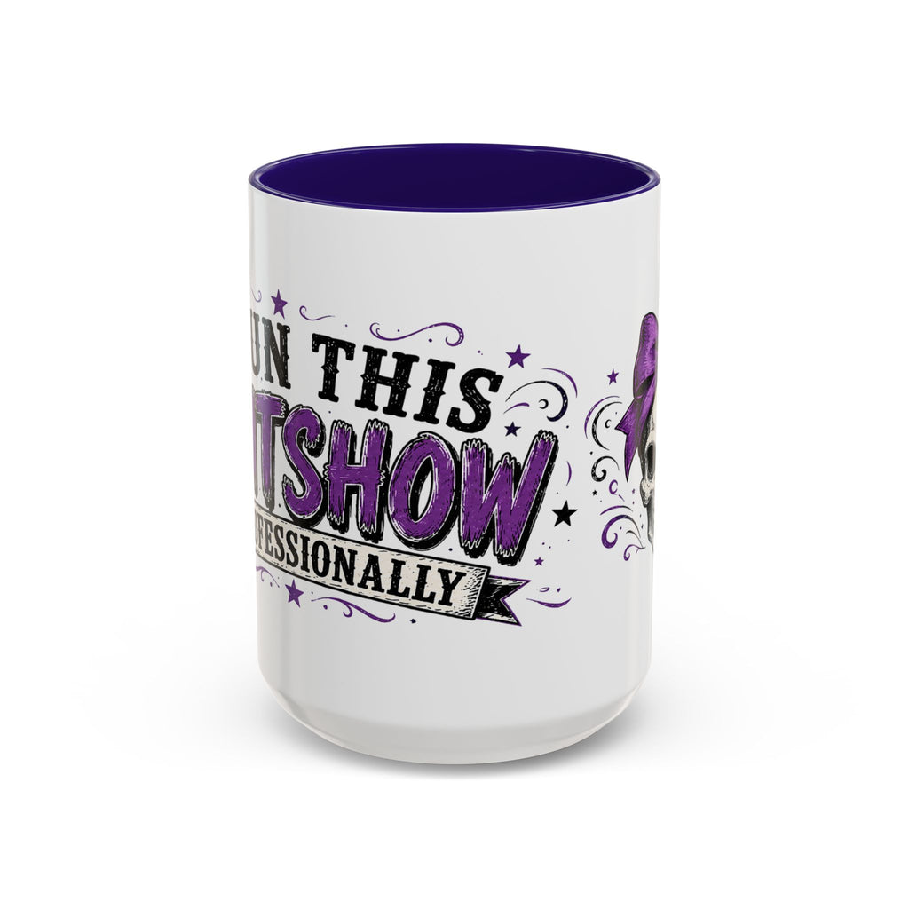 Cancer Awareness Skull Coffee Mug — 'I Run This Sh*tshow' Inspirational Ribbon Design (11oz, 15oz)