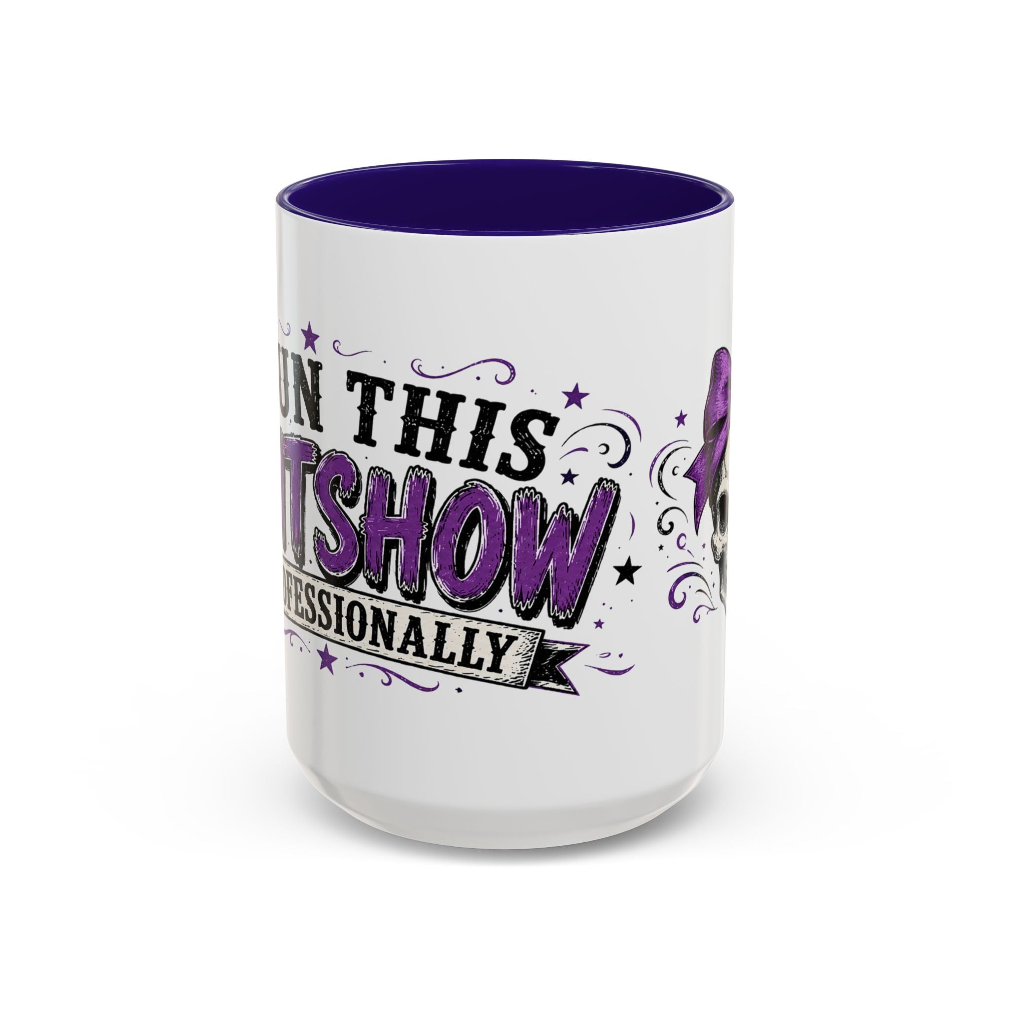 Cancer Awareness Skull Coffee Mug — 'I Run This Sh*tshow' Inspirational Ribbon Design (11oz, 15oz)