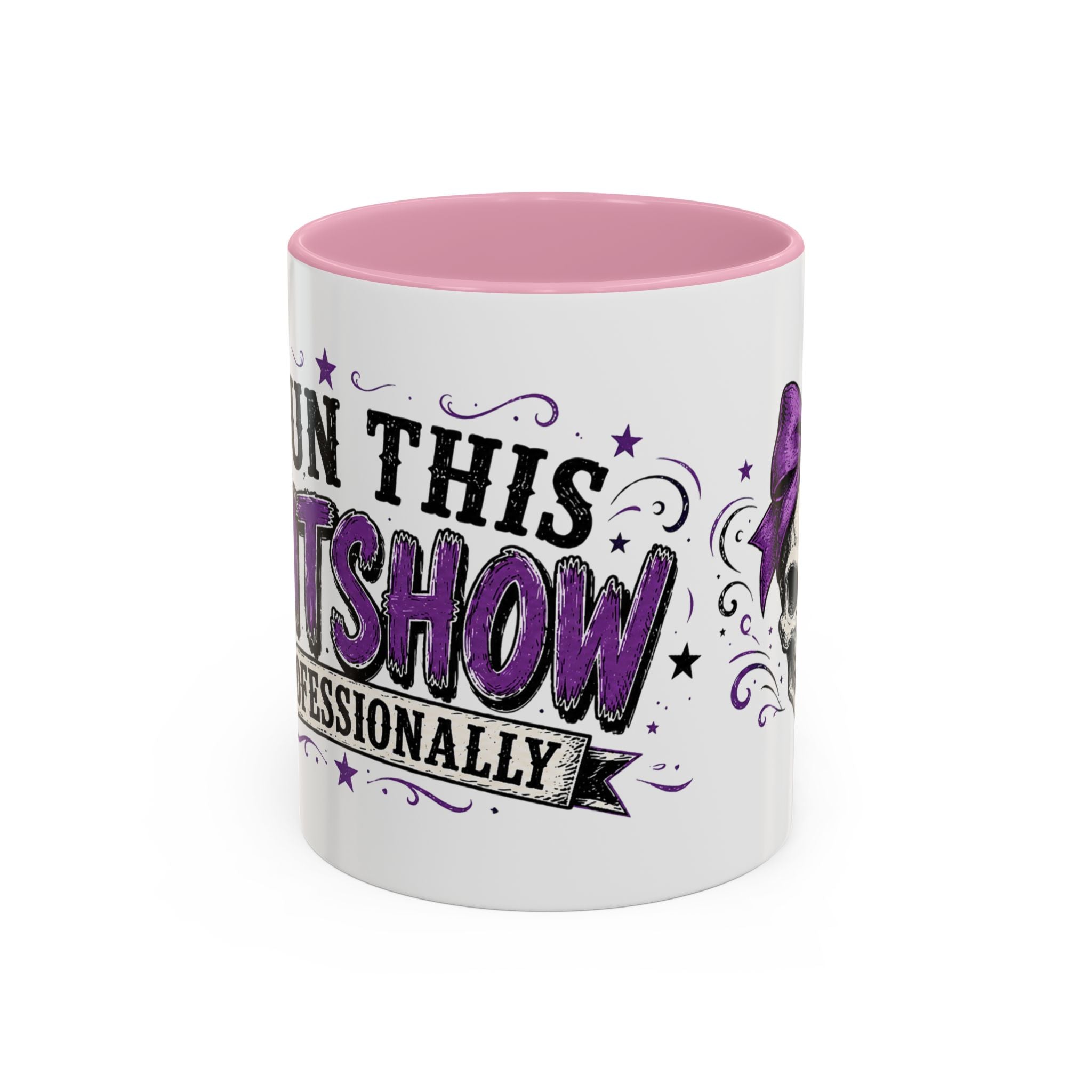 Cancer Awareness Skull Coffee Mug — 'I Run This Sh*tshow' Inspirational Ribbon Design (11oz, 15oz)