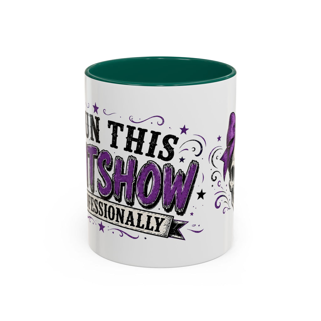 Cancer Awareness Skull Coffee Mug — 'I Run This Sh*tshow' Inspirational Ribbon Design (11oz, 15oz)