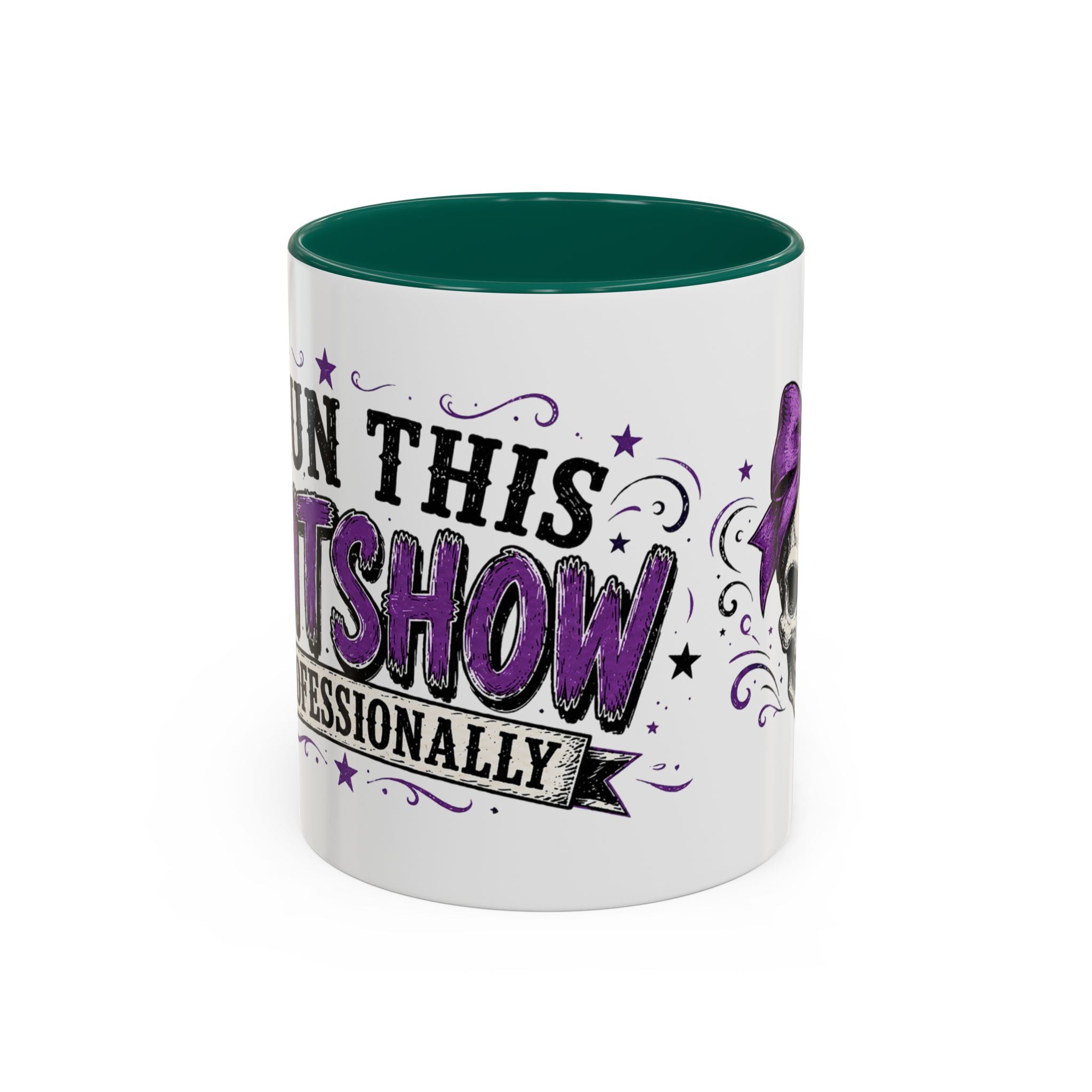 Cancer Awareness Skull Coffee Mug — 'I Run This Sh*tshow' Inspirational Ribbon Design (11oz, 15oz)