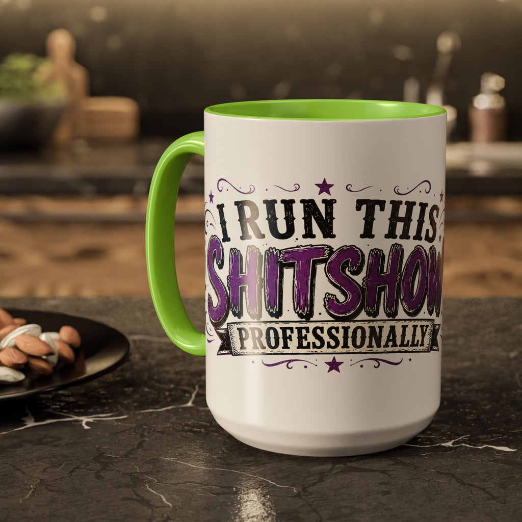 Cancer Awareness Skull Coffee Mug — 'I Run This Sh*tshow' Inspirational Ribbon Design (11oz, 15oz)
