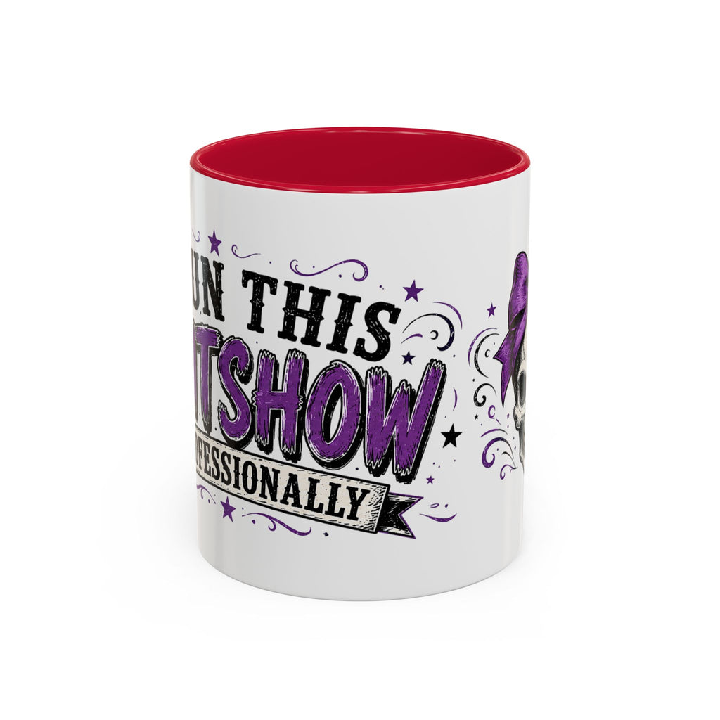 Cancer Awareness Skull Coffee Mug — 'I Run This Sh*tshow' Inspirational Ribbon Design (11oz, 15oz)