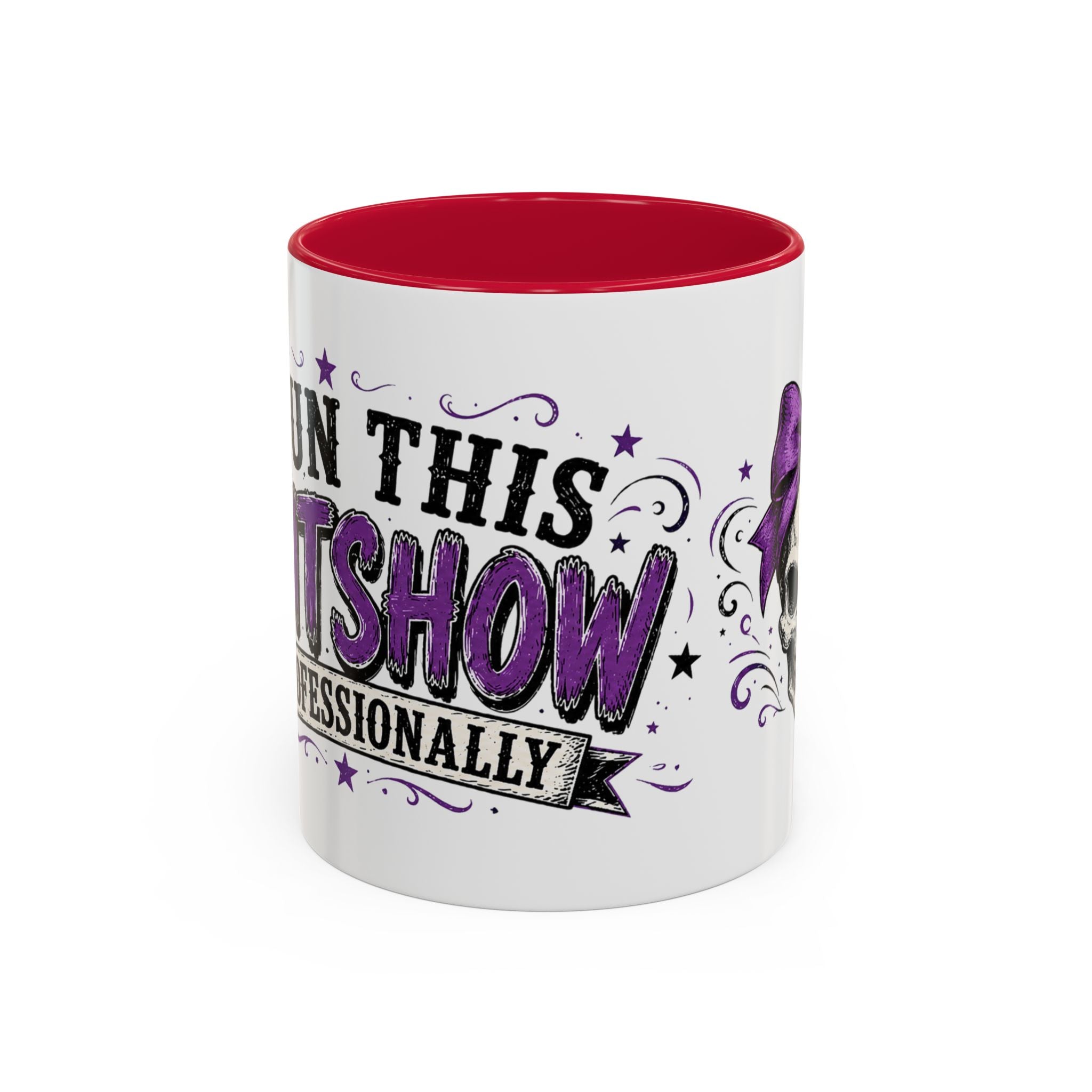 Cancer Awareness Skull Coffee Mug — 'I Run This Sh*tshow' Inspirational Ribbon Design (11oz, 15oz)