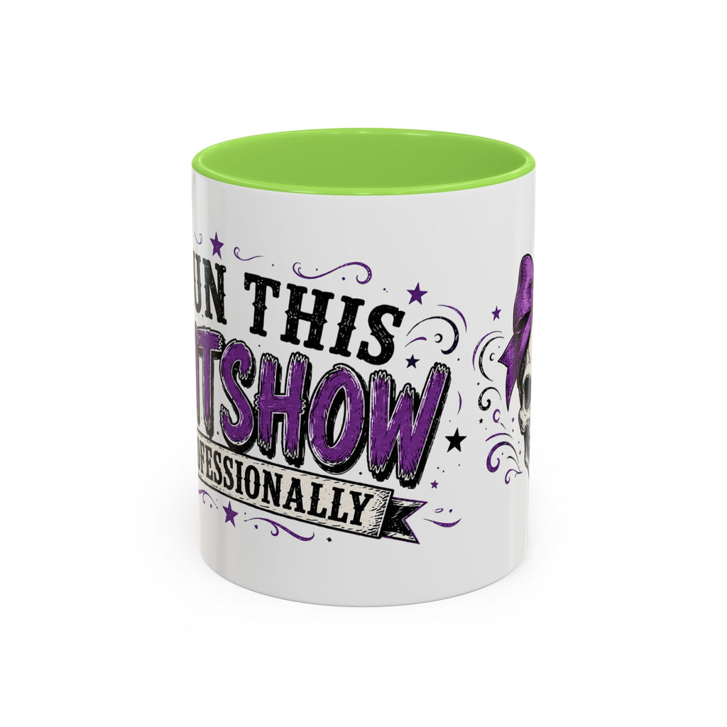 Cancer Awareness Skull Coffee Mug — 'I Run This Sh*tshow' Inspirational Ribbon Design (11oz, 15oz)